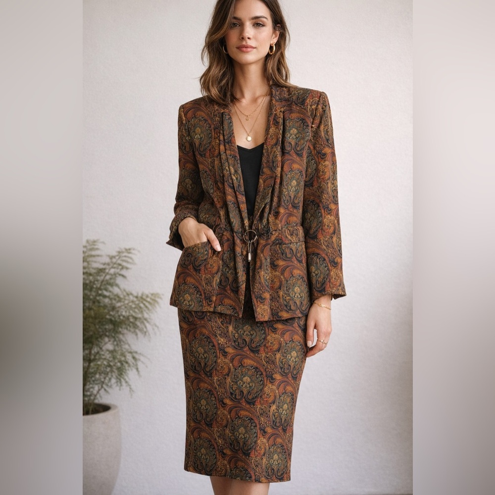Vintage Episode 100% Silk Paisley Blazer & Skirt
